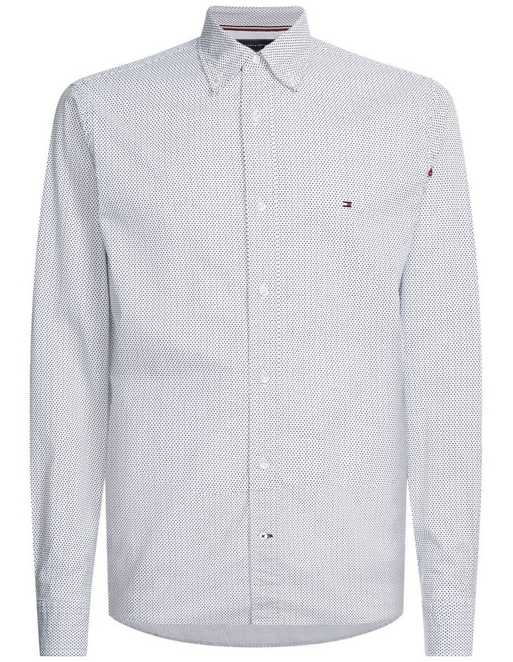 Flex Mini Geo Print Long Sleeve Shirt in White/Carbon Navy