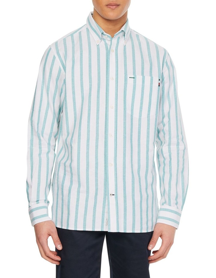 Bold Oxford Stripe Long Sleeve Shirt in Viridian/White