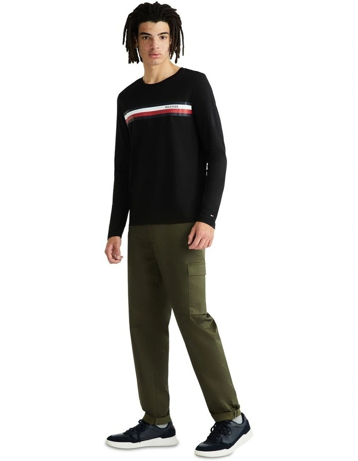 Long Sleeve Chest Stripe Pocket T-Shirt - Casual Pull-On Tee