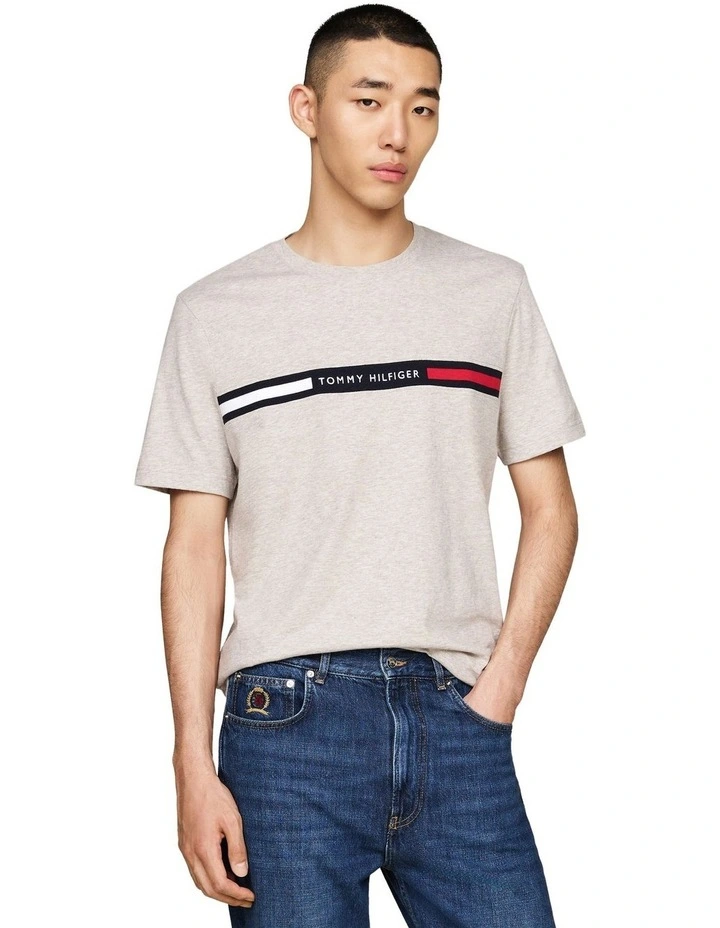 Crew Neck Logo Panel T-shirt in Brown image 1