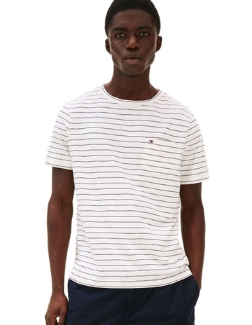 Cotton Linen Stripe Tee in Cream