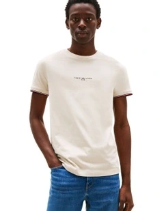 Tipped Cuff Slim T-Shirt in Beige