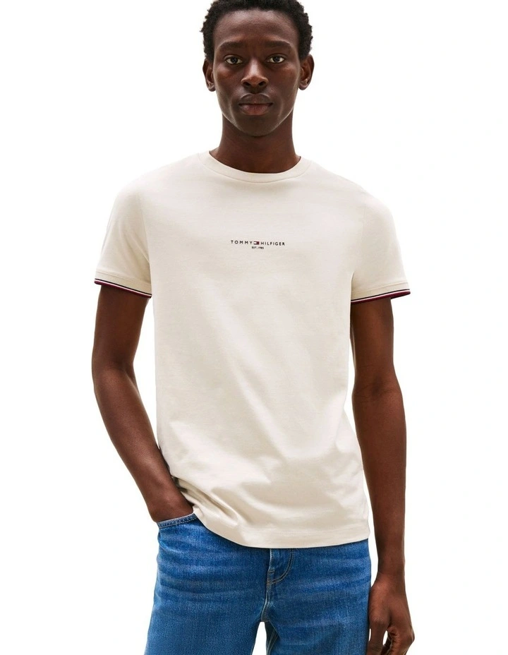 Tipped Cuff Slim T-Shirt in Beige image 1