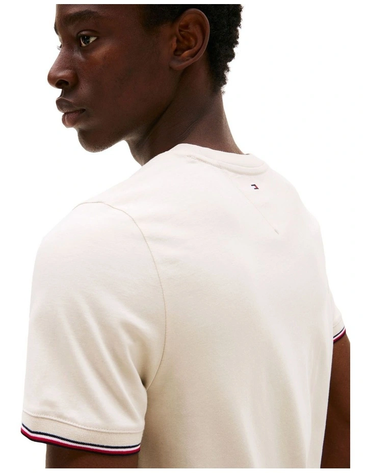 Tipped Cuff Slim T-Shirt in Beige image 3