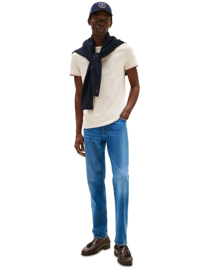 Tipped Cuff Slim T-Shirt in Beige image 4