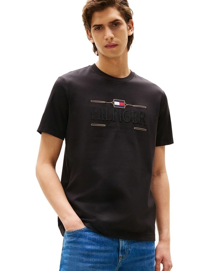 Tonal Logo Embroidery T-shirt in Black image 1
