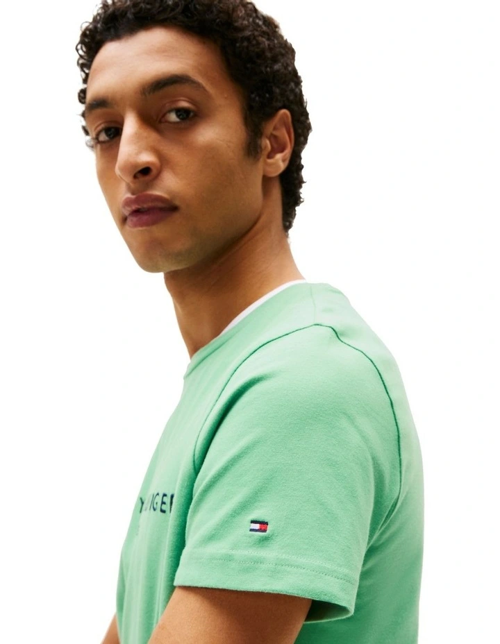 Logo Embroidery Slim T-Shirt in Green image 3