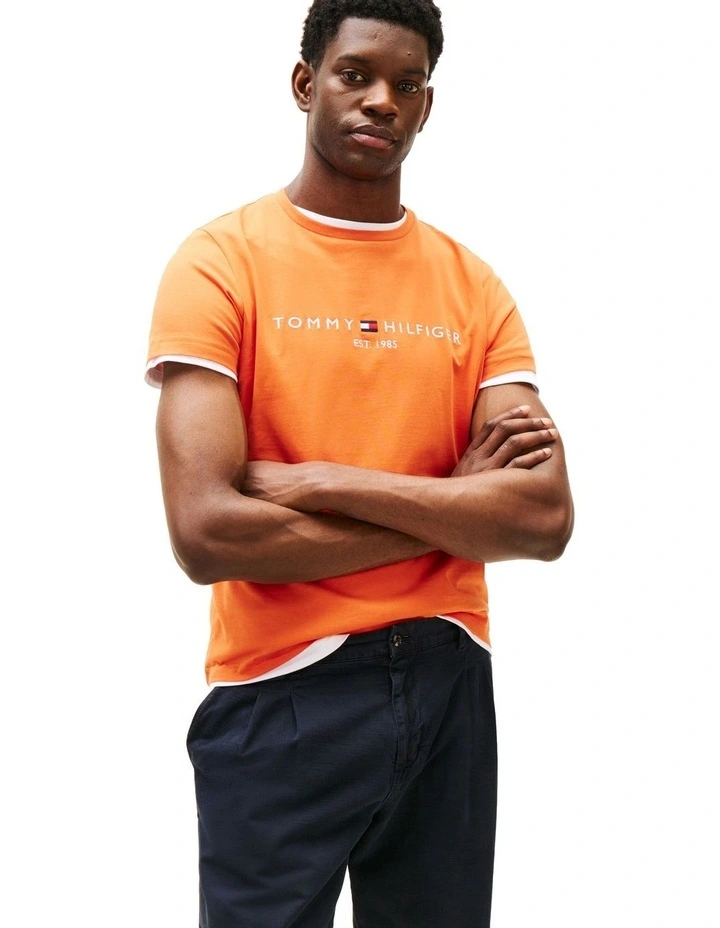 Logo Embroidery Slim T-Shirt in Orange image 1