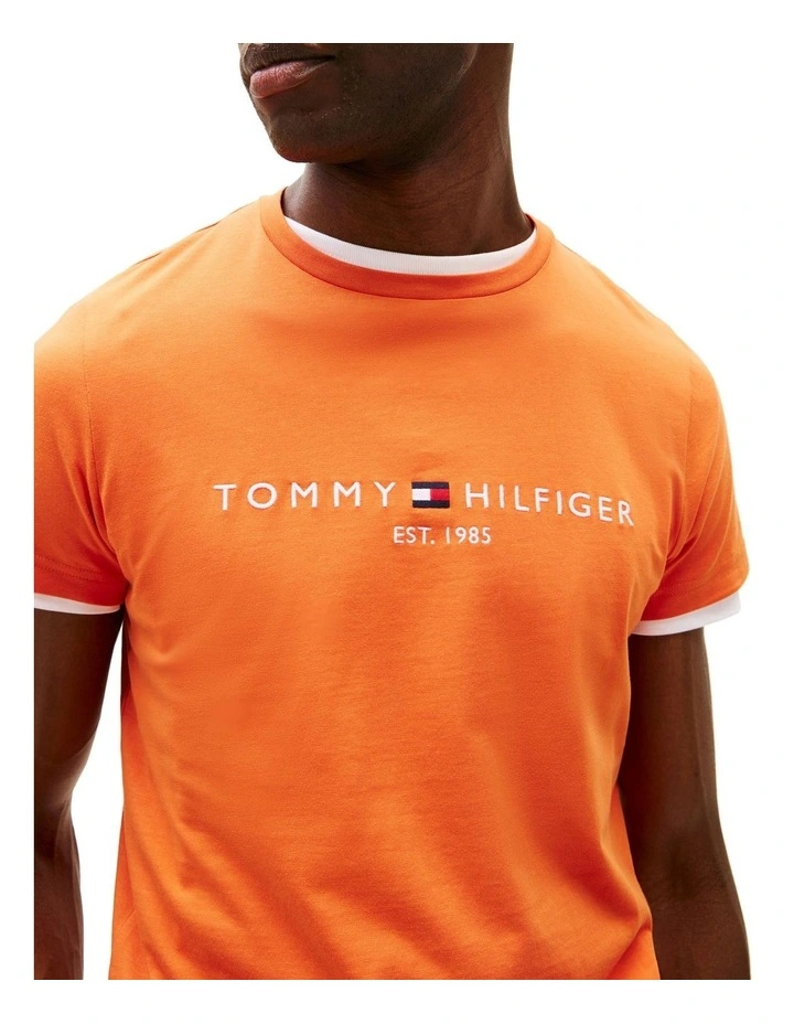 Logo Embroidery Slim T-Shirt in Orange image 3