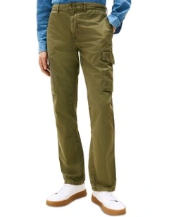 Denton Straight Leg Twill Cargo Trousers in Green