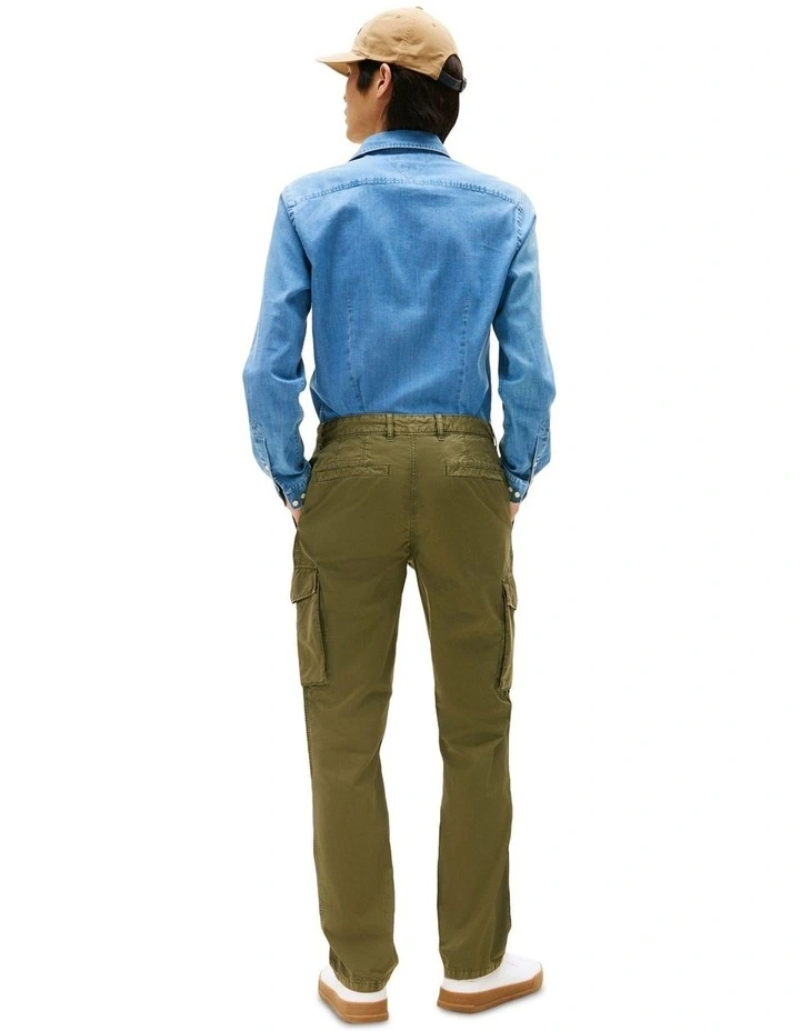 Denton Straight Leg Twill Cargo Trousers in Green image 2