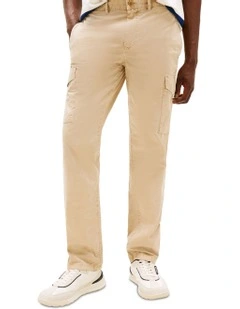 Denton Straight Leg Twill Cargo Trousers in Beige