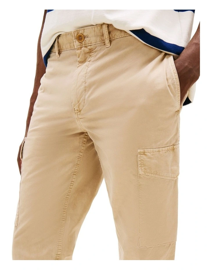 Denton Straight Leg Twill Cargo Trousers in Beige image 3