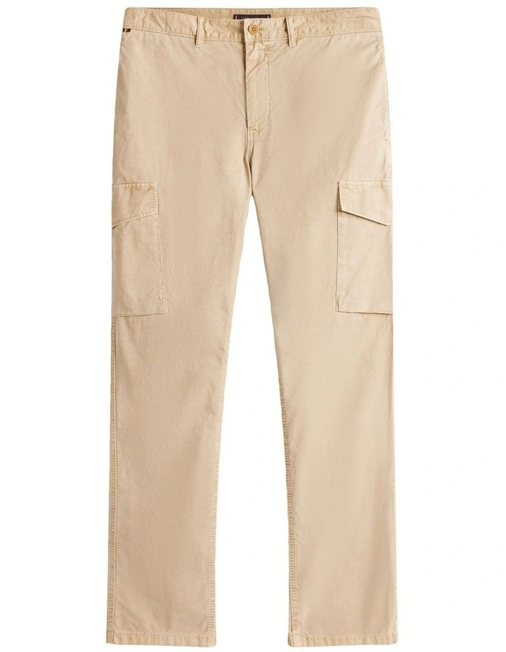 Denton Straight Leg Twill Cargo Trousers in Beige image 6