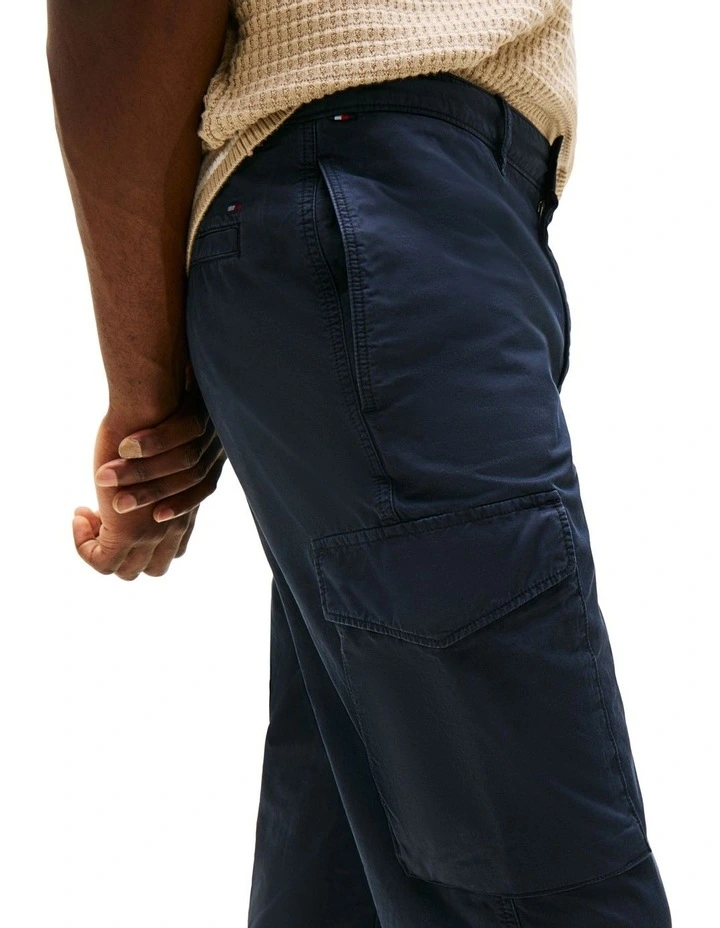 Denton Straight Leg Twill Cargo Trousers in Blue image 3