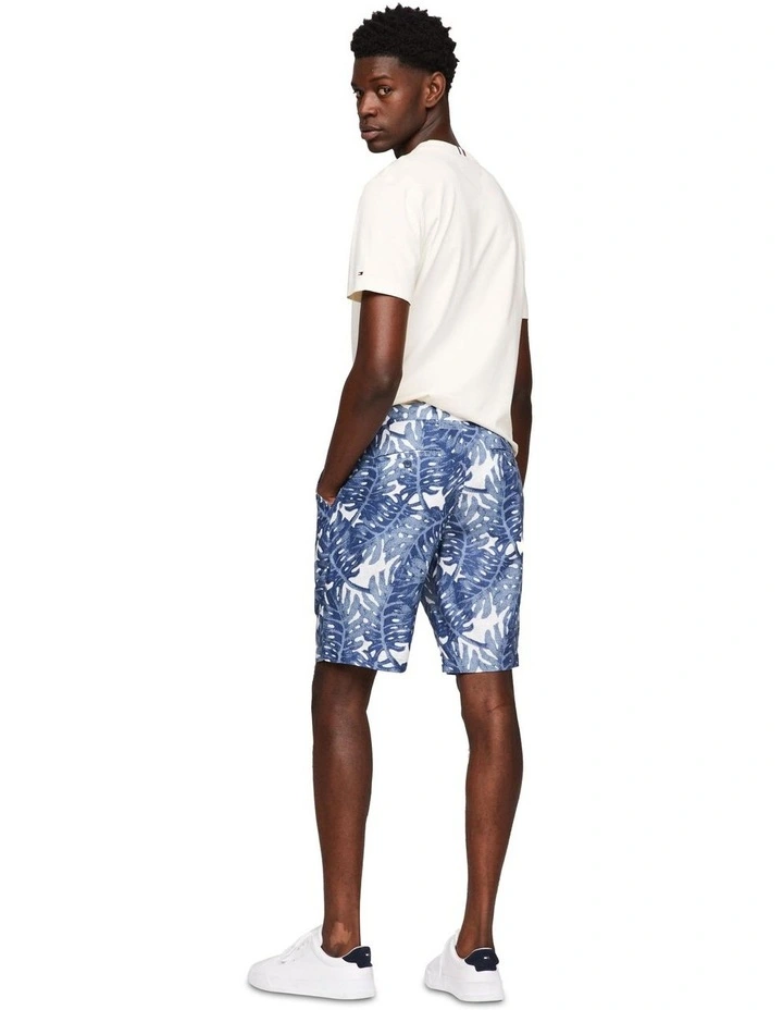 Harlem Tropical Print Skinny Linen Shorts in Blue image 2