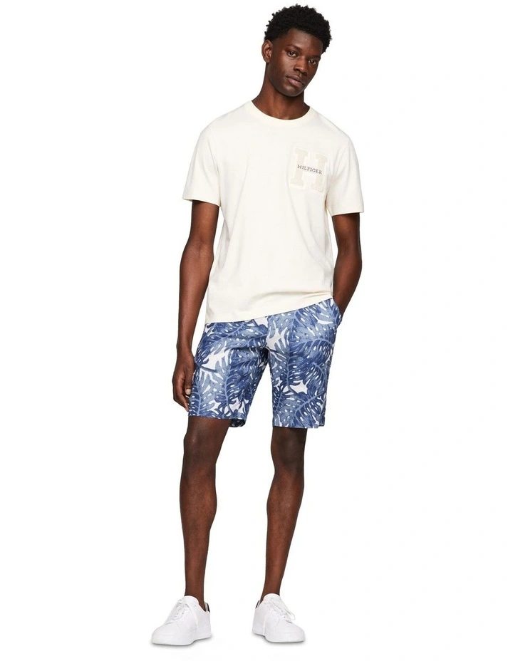 Harlem Tropical Print Skinny Linen Shorts in Blue image 3