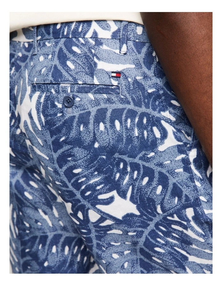 Harlem Tropical Print Skinny Linen Shorts in Blue image 4