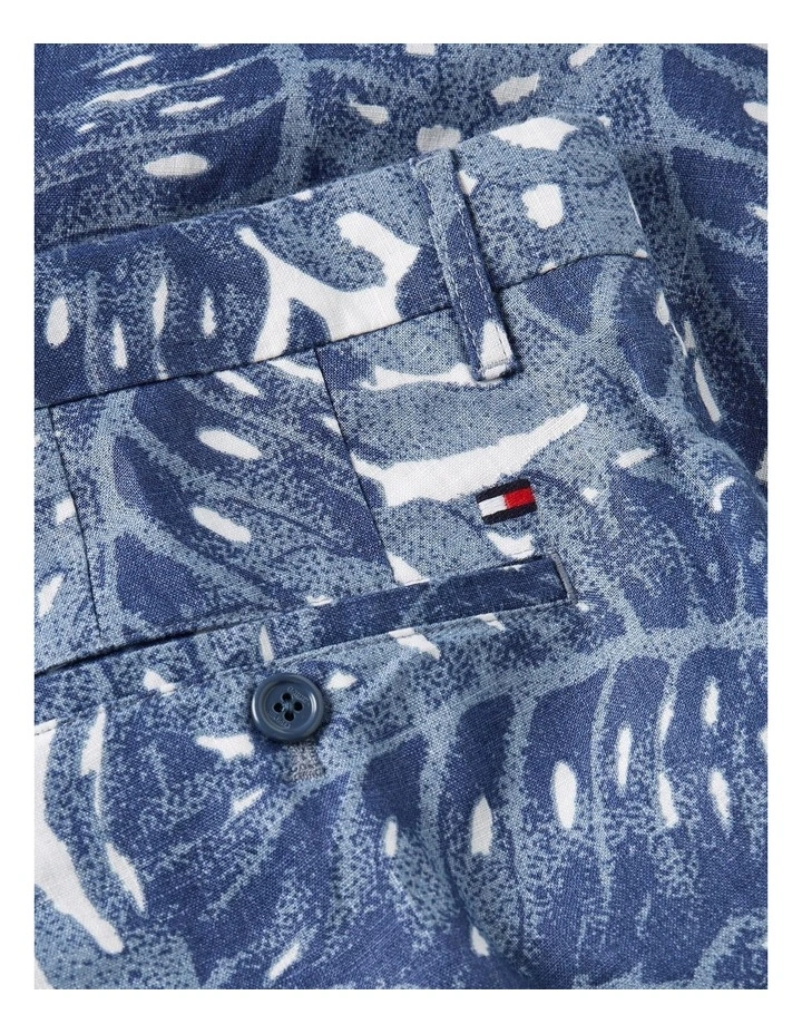 Harlem Tropical Print Skinny Linen Shorts in Blue image 5