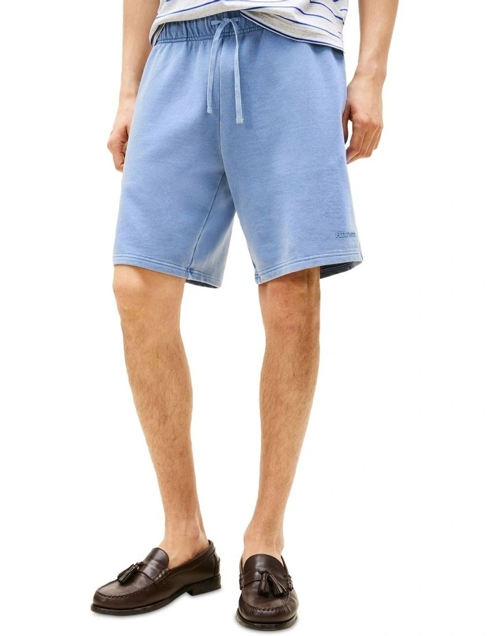 Logo Embroidery Washed Sweat Shorts in Blue image 1