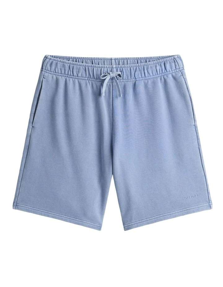 Logo Embroidery Washed Sweat Shorts in Blue image 4