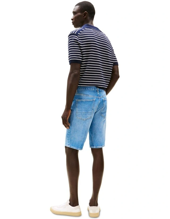 Whiskered Slim Denim Shorts in Blue image 2