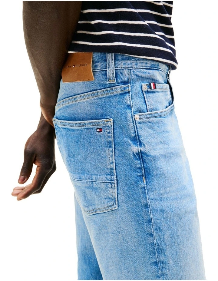 Whiskered Slim Denim Shorts in Blue image 3