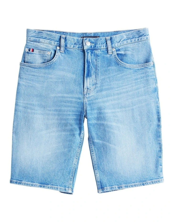 Whiskered Slim Denim Shorts in Blue image 5