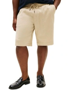 Plus Linen Blend Chino Shorts in Beige
