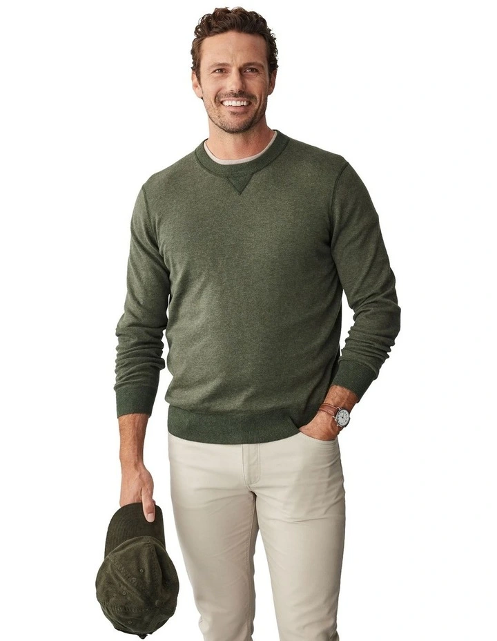 Two Tone Crew Neck Knit Sweater in Khaki image 1
