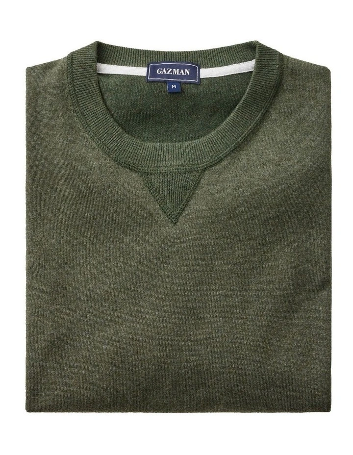 Two Tone Crew Neck Knit Sweater in Khaki image 3