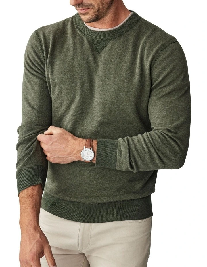 Two Tone Crew Neck Knit Sweater in Khaki image 4