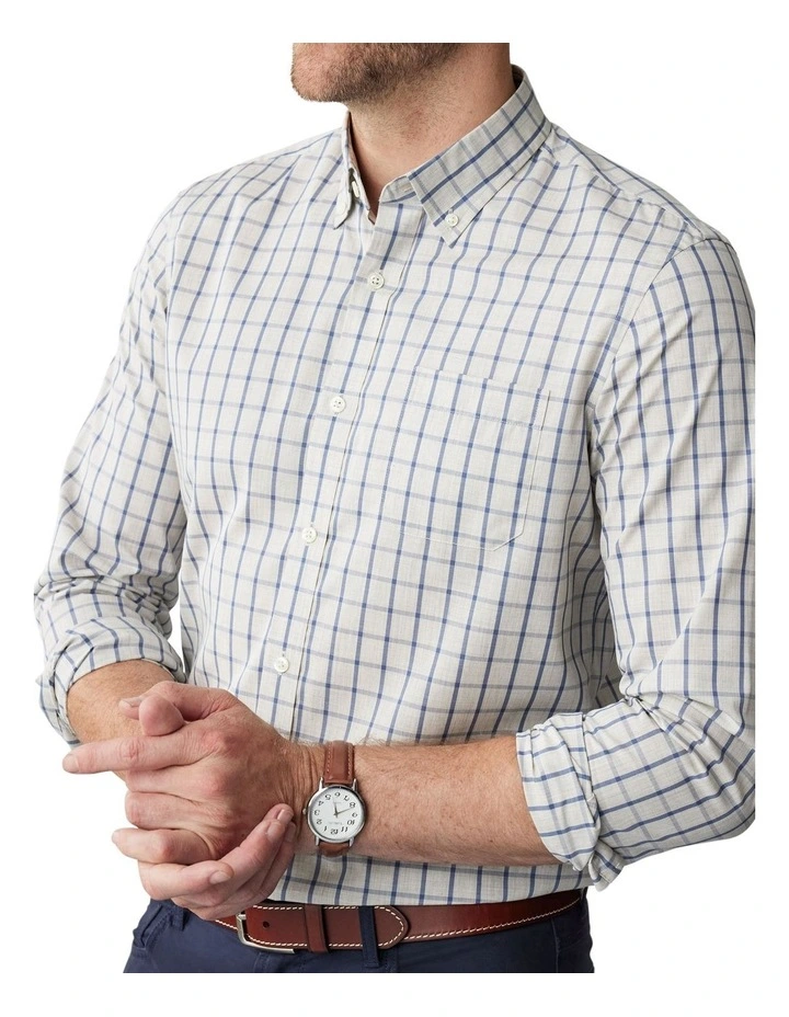 Easy Care Check Long Sleeve Shirt in Grey Melange image 3