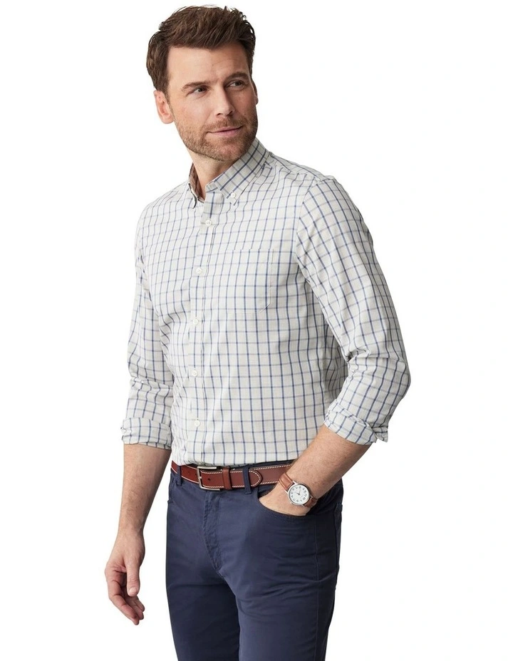 Easy Care Check Long Sleeve Shirt in Grey Melange image 4