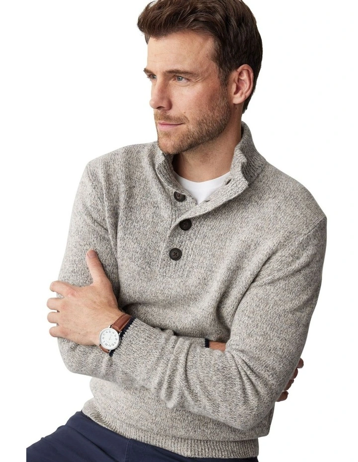 Wool Blend Button Neck Knit in Oatmeal image 3