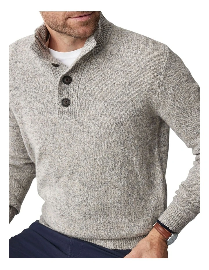 Wool Blend Button Neck Knit in Oatmeal image 4