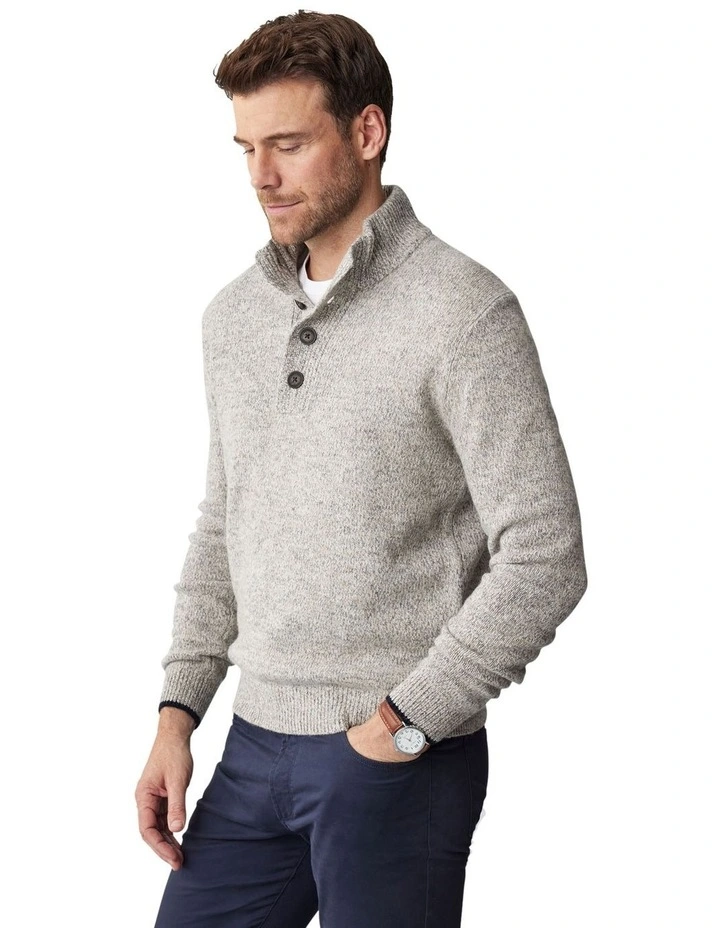 Wool Blend Button Neck Knit in Oatmeal image 5