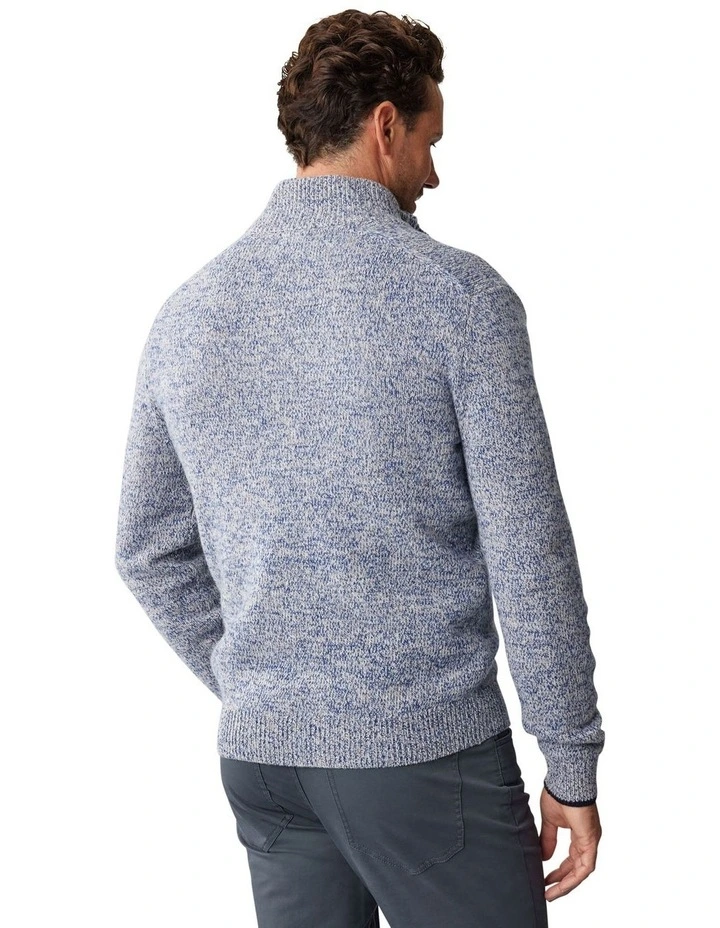 Wool Blend Button Neck Knit in Denim image 2