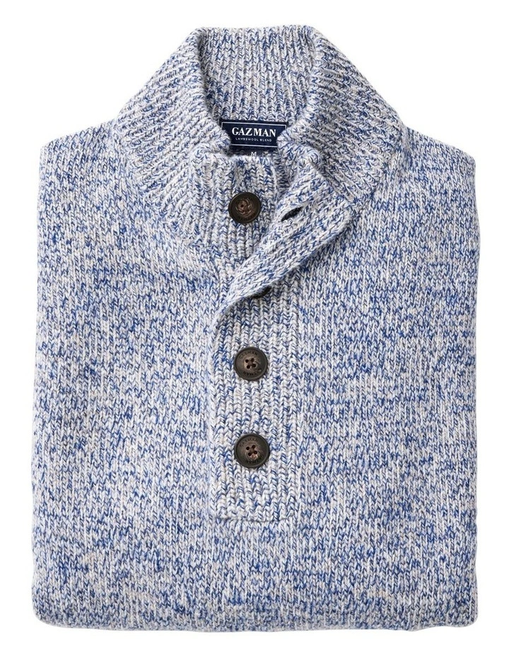 Wool Blend Button Neck Knit in Denim image 6