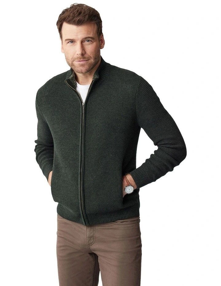 Gazman Zip Through Cardigan In Khaki MYER