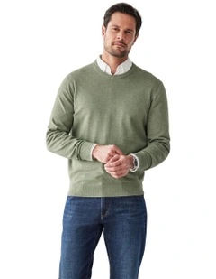 Crew Neck Knit Sweater in Khaki