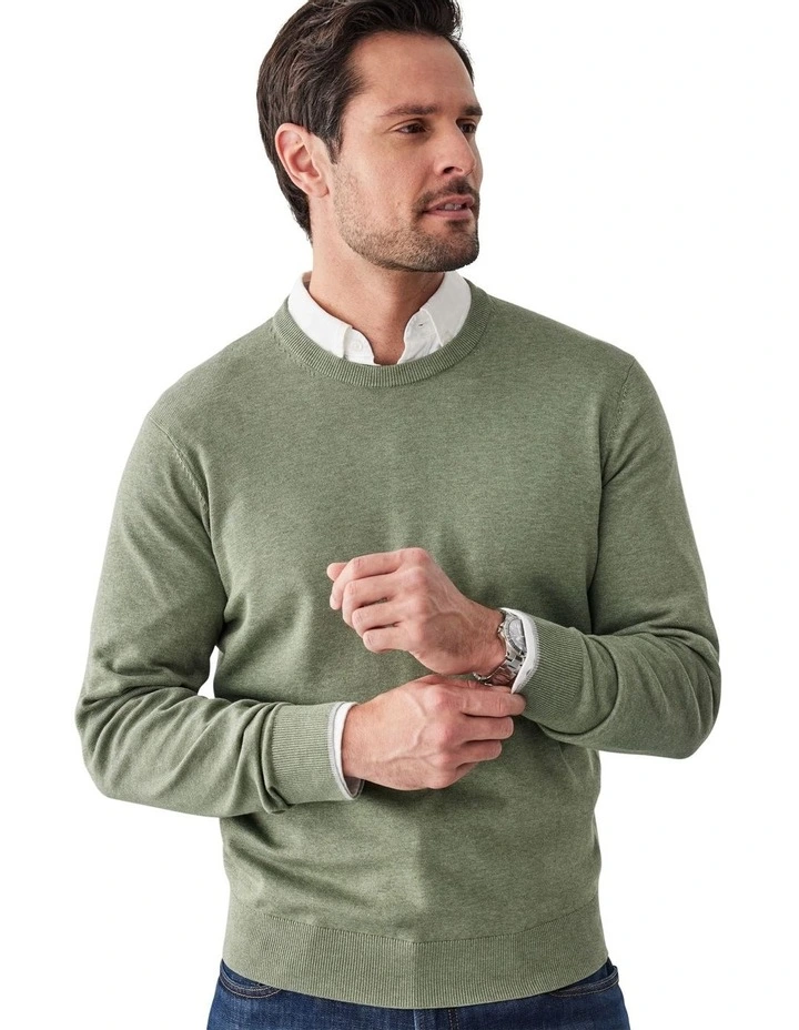 Crew Neck Knit Sweater in Khaki image 3