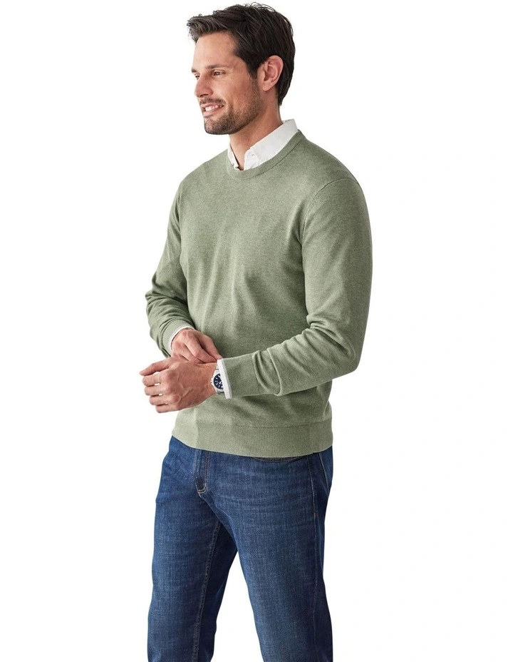 Crew Neck Knit Sweater in Khaki image 4