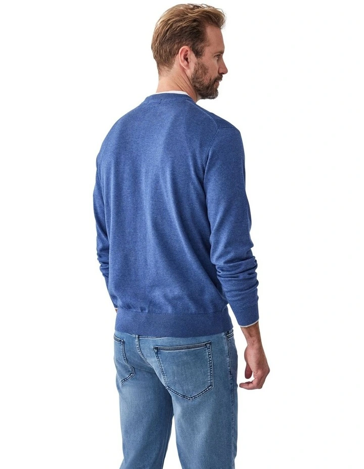 Cotton Crew Neck Knit Swater in Denim image 2