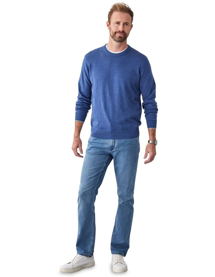 Cotton Crew Neck Knit Swater in Denim image 5