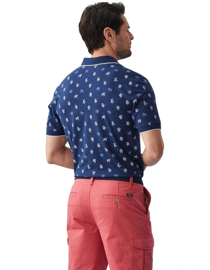 Turtle Print Polo in Navy image 2