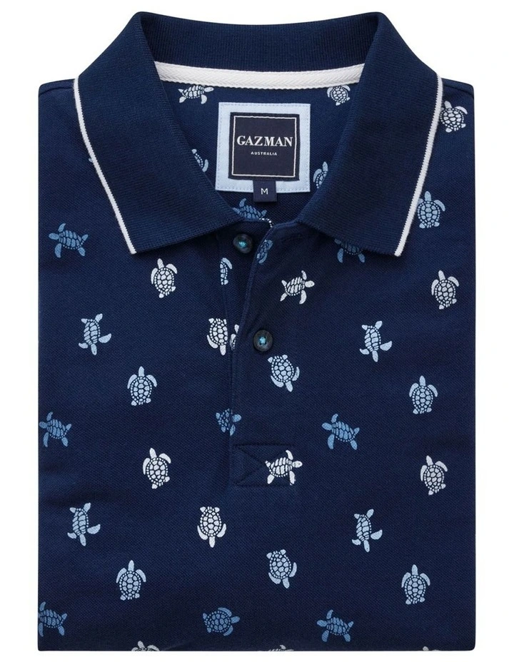 Turtle Print Polo in Navy image 3