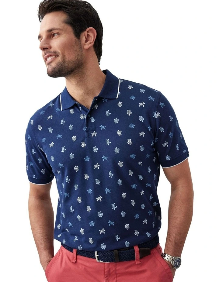 Turtle Print Polo in Navy image 4