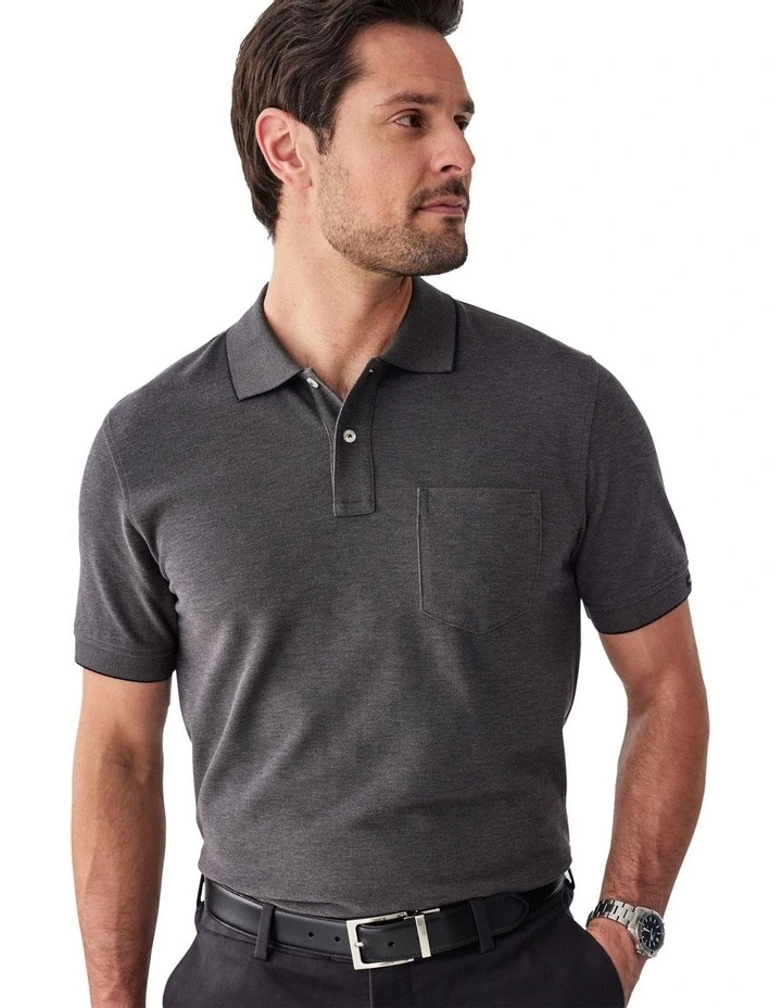 Oxford Pocket Polo Shirt in Charcoal image 3
