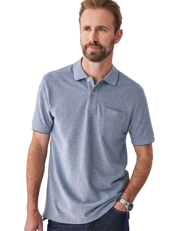 Oxford Pocket Polo Shirt in Navy image 3